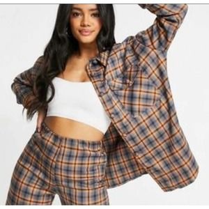 Daisy Street Oversized Checkered Shirt with Patch Pockets